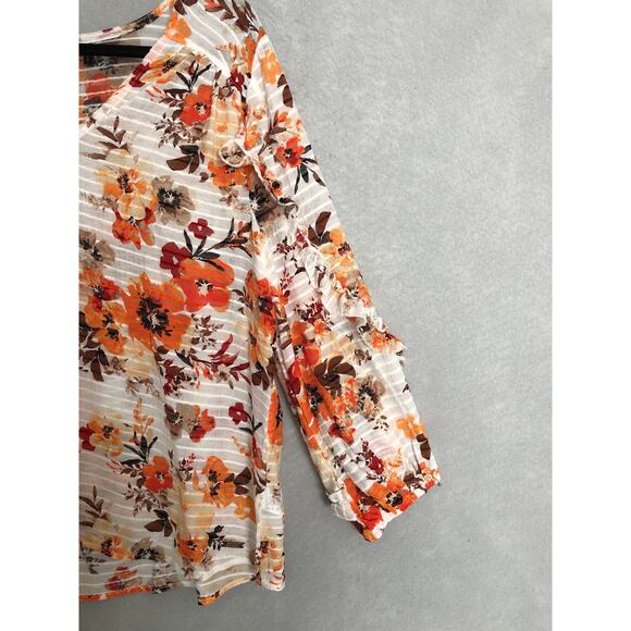 Badgley Mischka Floral Top Women's Medium Long Sleeves with Ruffles NEW - Picture 3 of 8